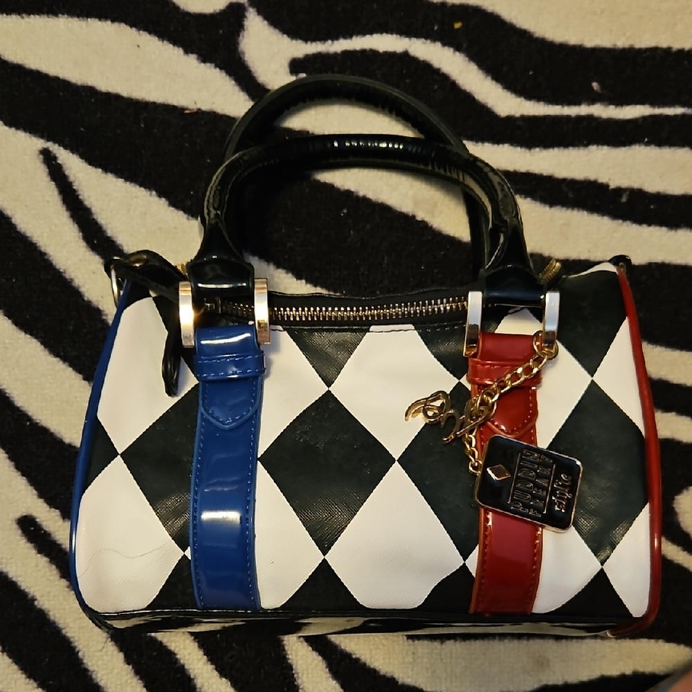 Stylish Black, White, Blue, and Red Women's Handbag